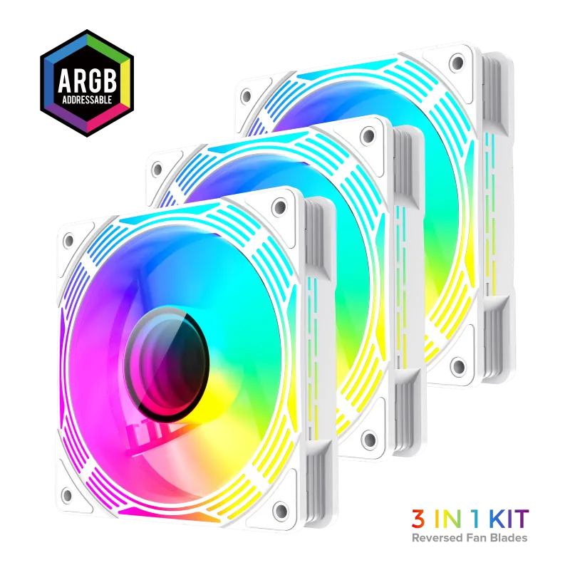 GameMax KF300R Reverse 12cm White Frame ARGB Fan (3把反向白色套裝)(KF300R WH)